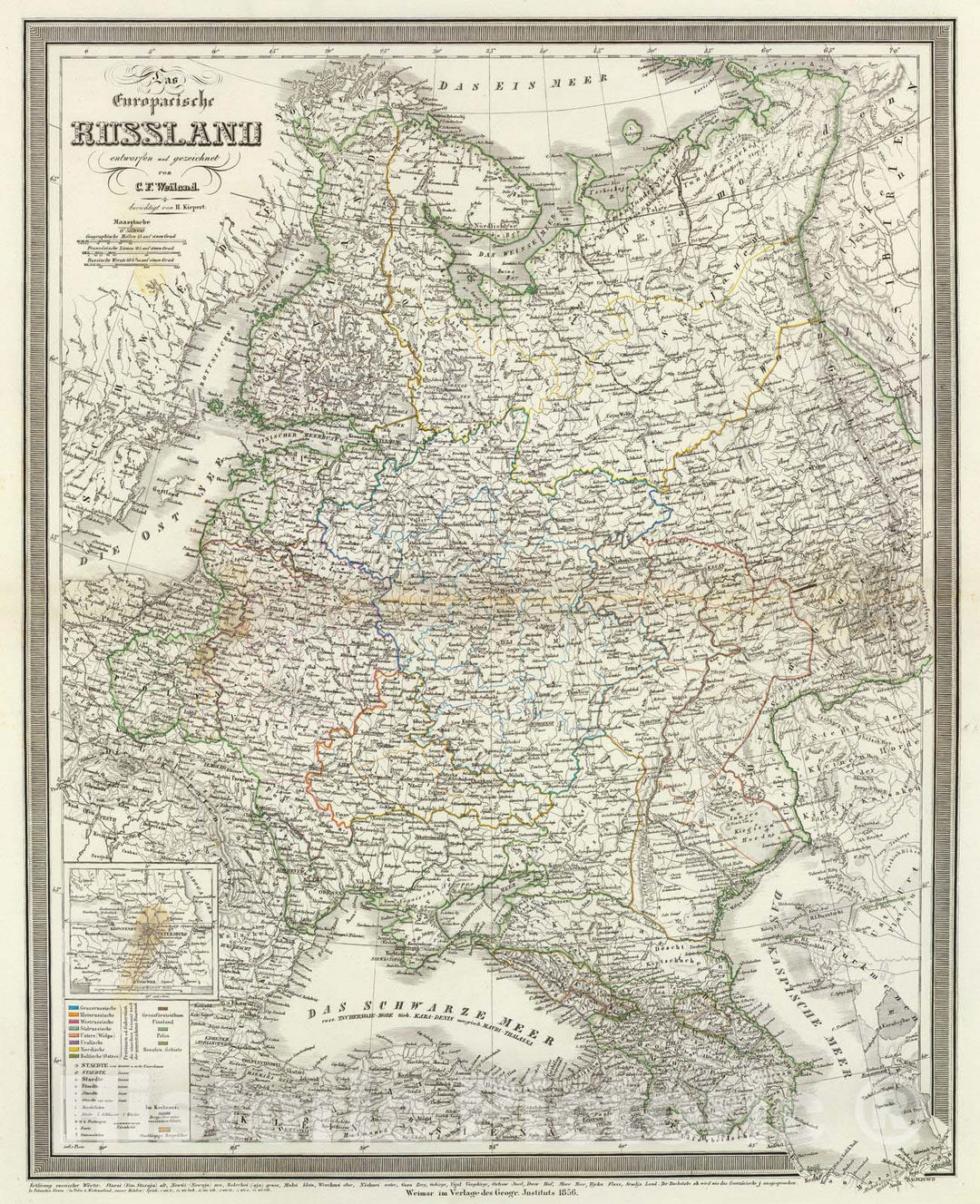 Historic Map : Russia; Ukraine, Europe, Eastern 1856 Eur. Russland. , Vintage Wall Art