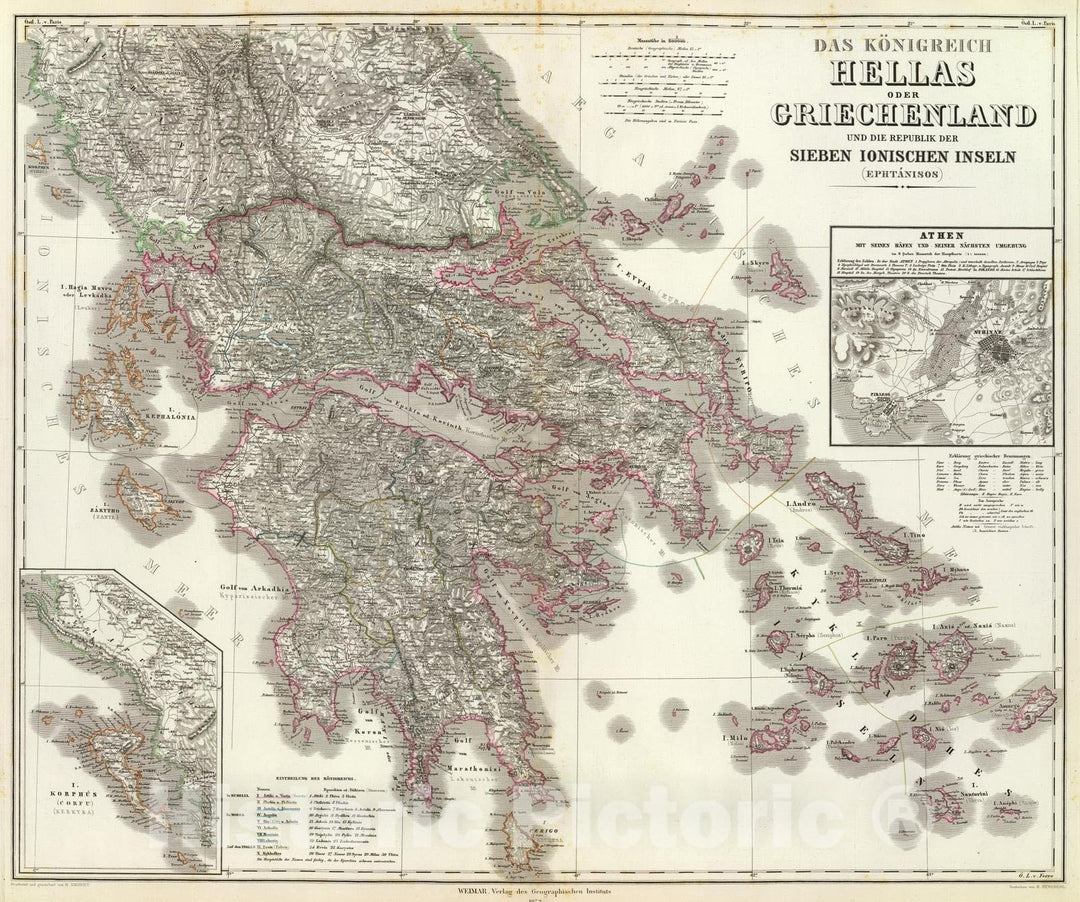 Historic Map : Greece, Athens Region (Greece) 1853 Hellas, Ionischen Inseln. , Vintage Wall Art