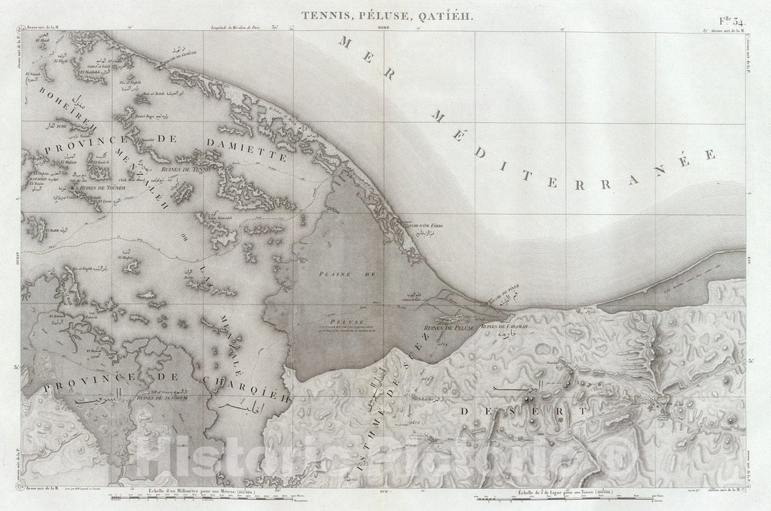 Historic Map : Egypt, 1826 34 Tennis, Peluse, Qatieh. , Vintage Wall Art