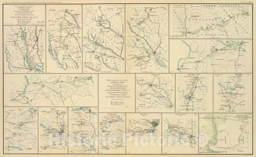 Historic Map : Military Atlas - 1895 Campaign maps Savannah-Washington, D.C. - Vintage Wall Art