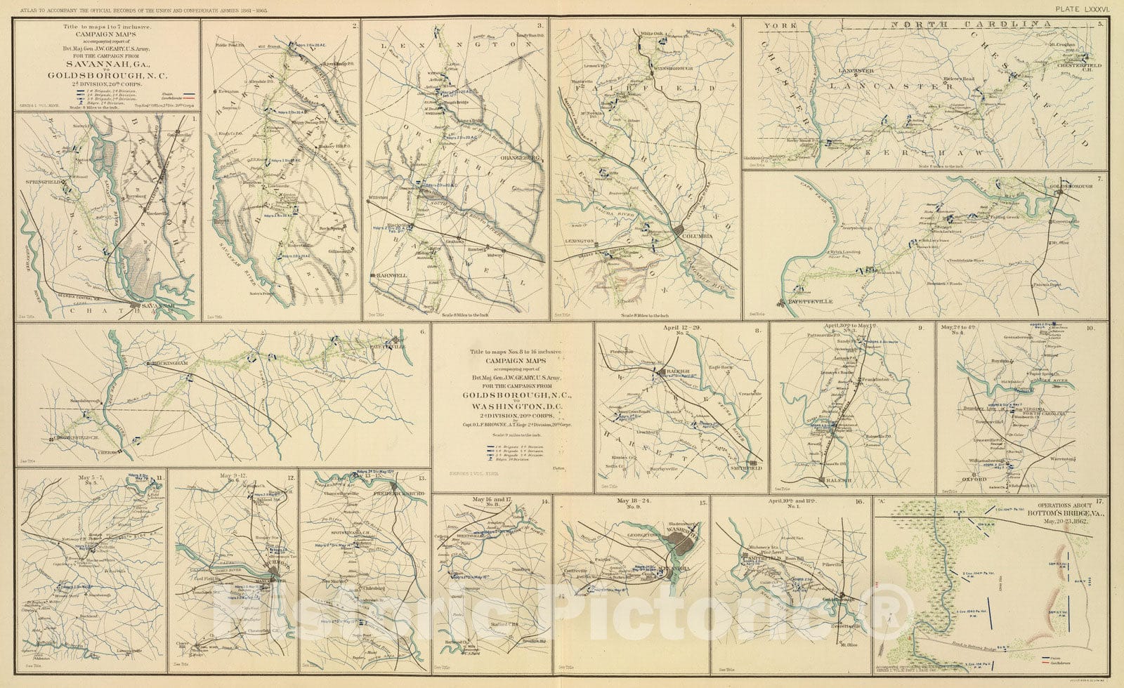 Historic Map : Military Atlas - 1895 Campaign maps Savannah-Washington, D.C. - Vintage Wall Art