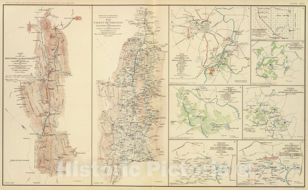 Historic Map : Military Atlas - 1895 Alleghanies, Valley of Virginia. - Vintage Wall Art