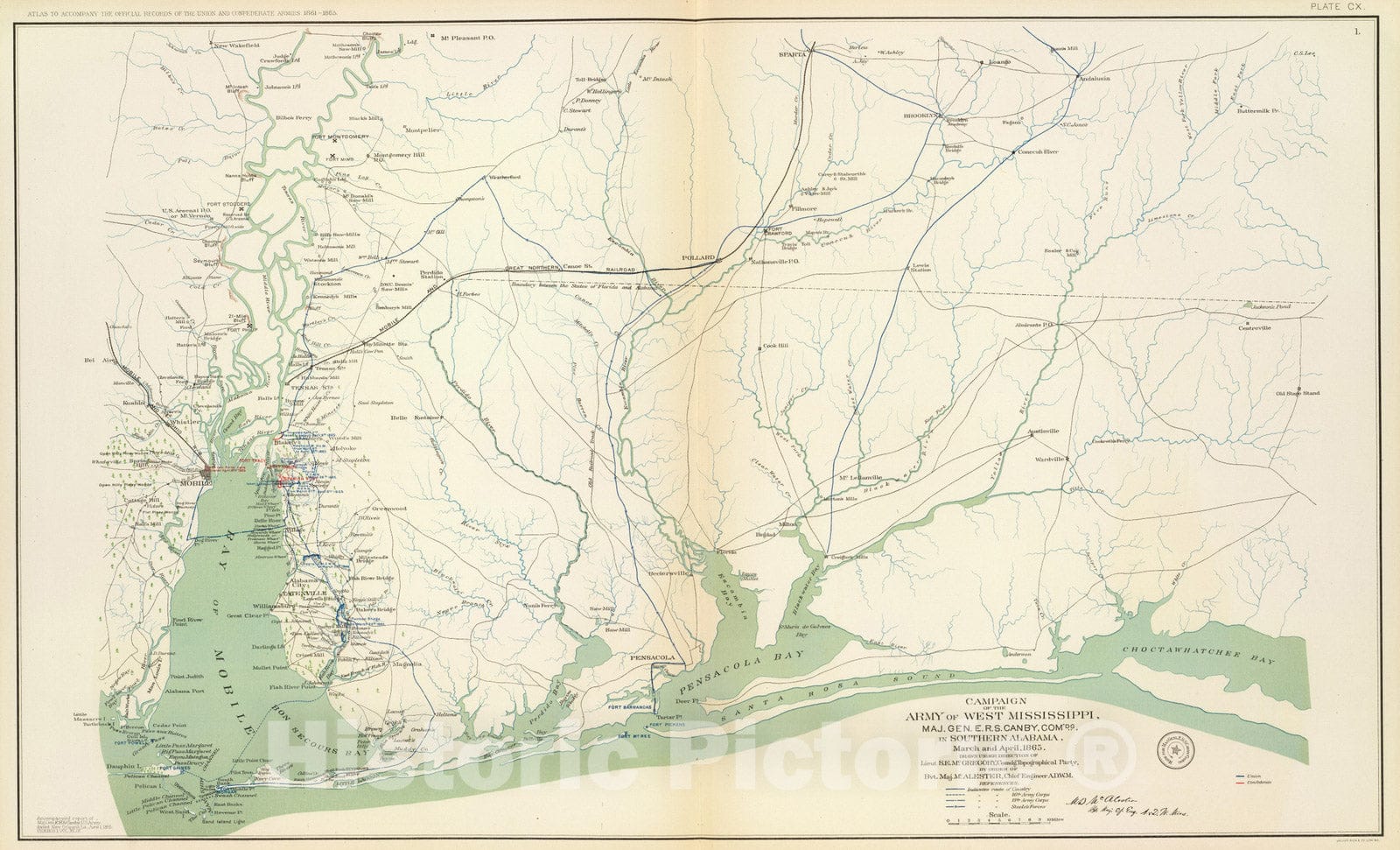 Historic Map : Military Atlas - 1895 Campaign, Army W. Miss. - Vintage Wall Art