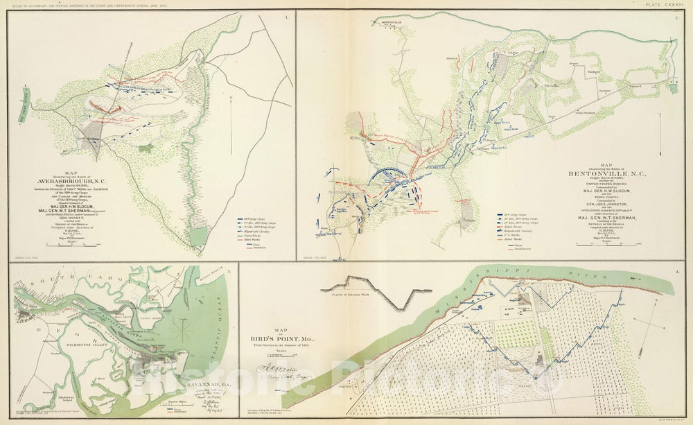 Historic Map : Military Atlas - 1895 Bentonville, N.C. - Vintage Wall Art