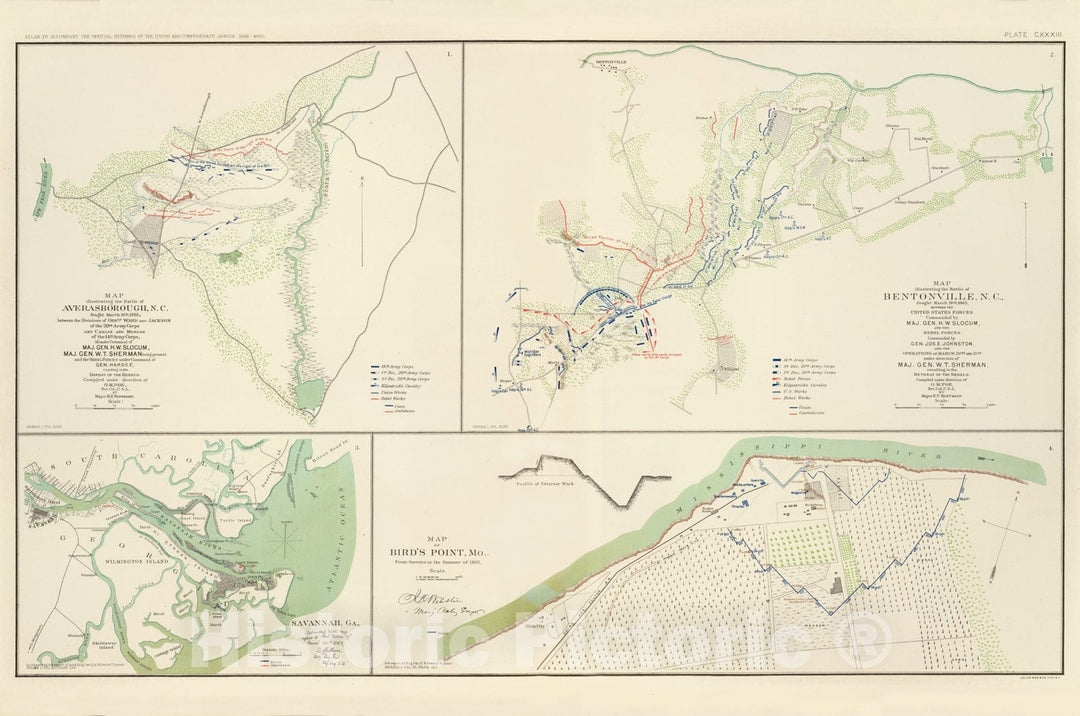 Historic Map : Military Atlas - 1895 Bentonville, N.C. - Vintage Wall Art