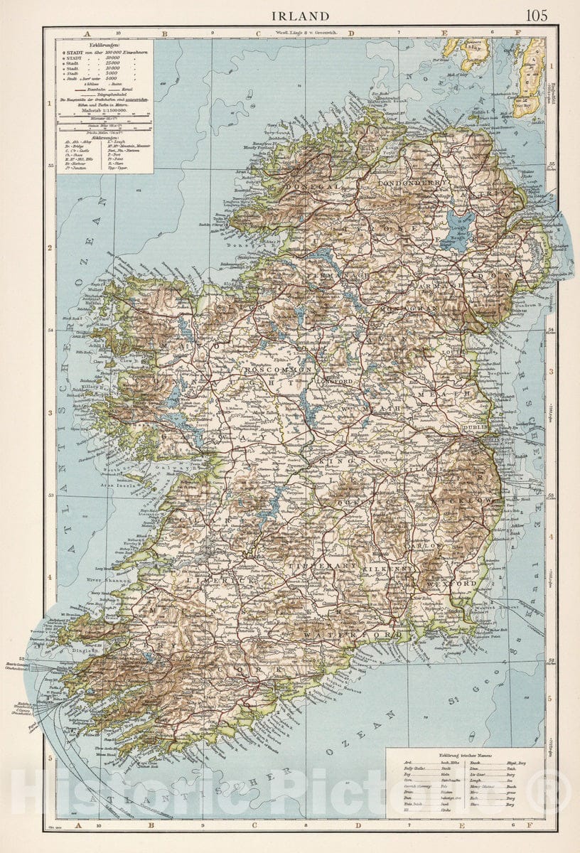 Historic Map : Ireland, 1905 Irland , Vintage Wall Art