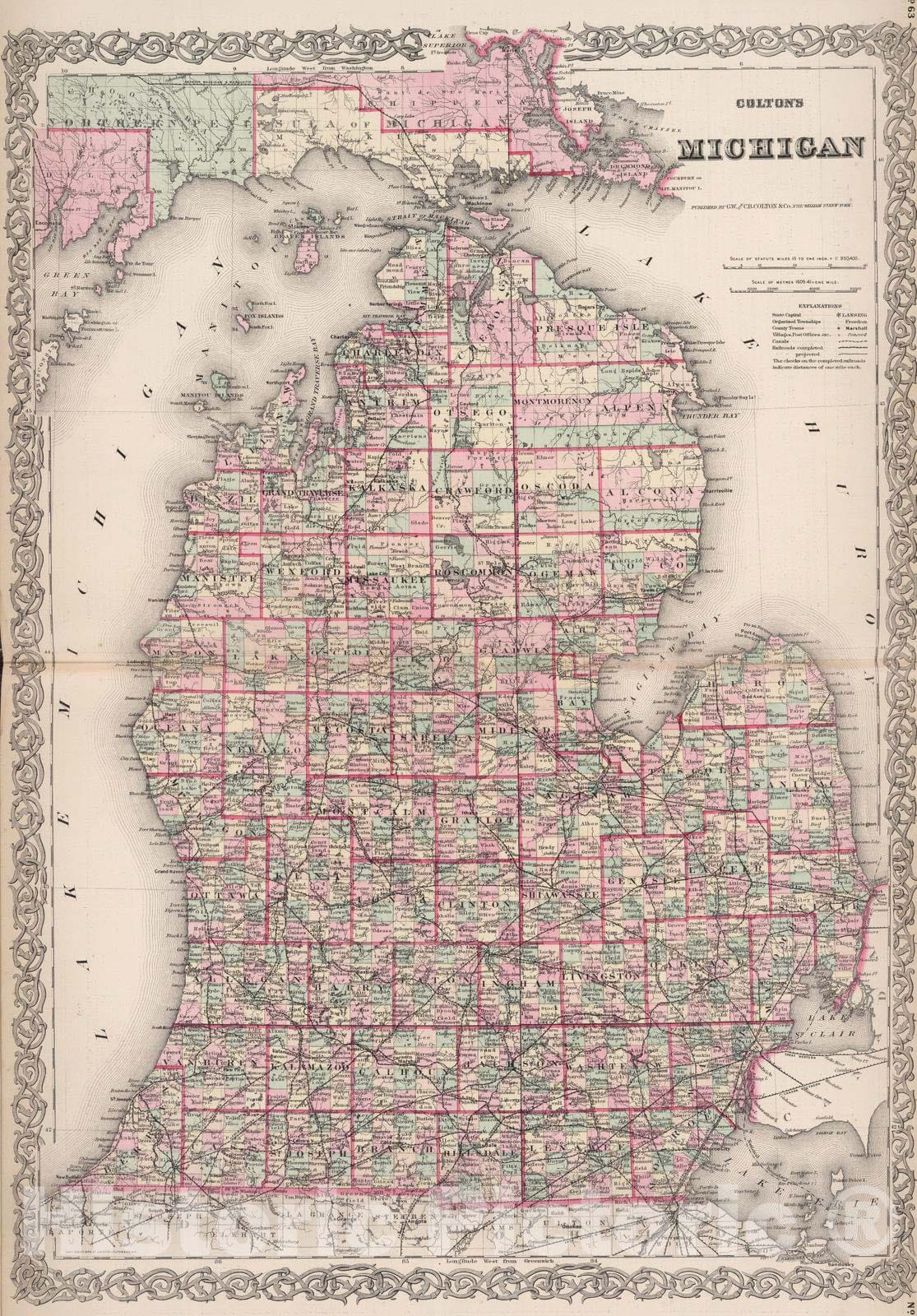 Historic Map : 1886 Michigan. - Vintage Wall Art