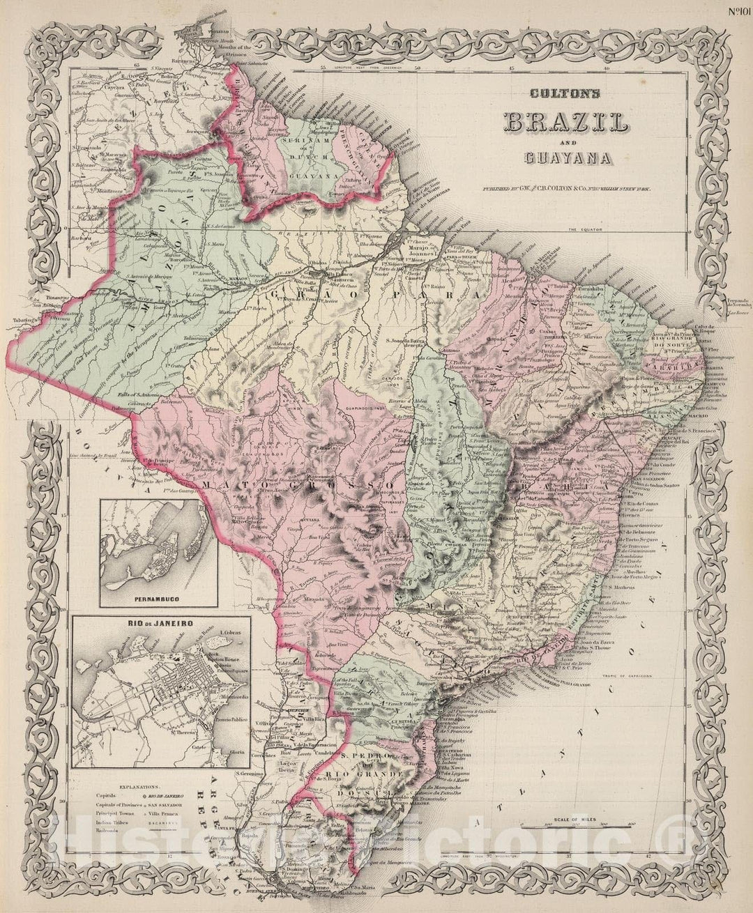 Historic Map : 1886 Brazil and Guayana : Vintage Wall Art