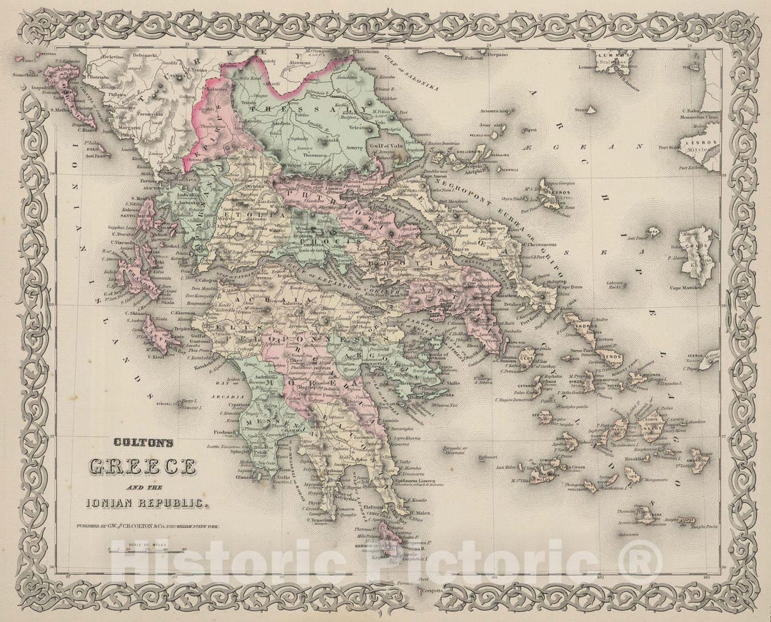 Historic Map : 1886 Greece and the Ionian Republic : Vintage Wall Art