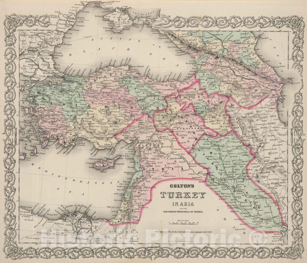 Historic Map : 1886 Turkey in Asia and the Caucasian Provinces of Russia. - Vintage Wall Art