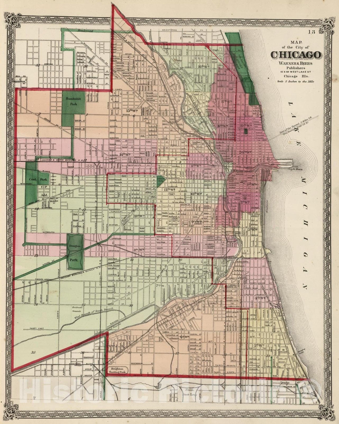 Historic Map : National Atlas - 1872 City of Chicago. - Vintage Wall Art