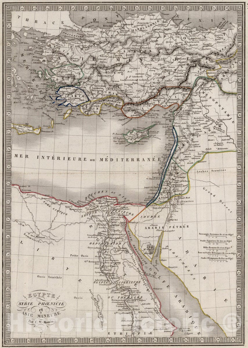 Historic Map : Turkey; Egypt; Syria; Israel, , Asia; Europe 1839 Egypte, Syrie Phoenicie et Asie Mineure. , Vintage Wall Art