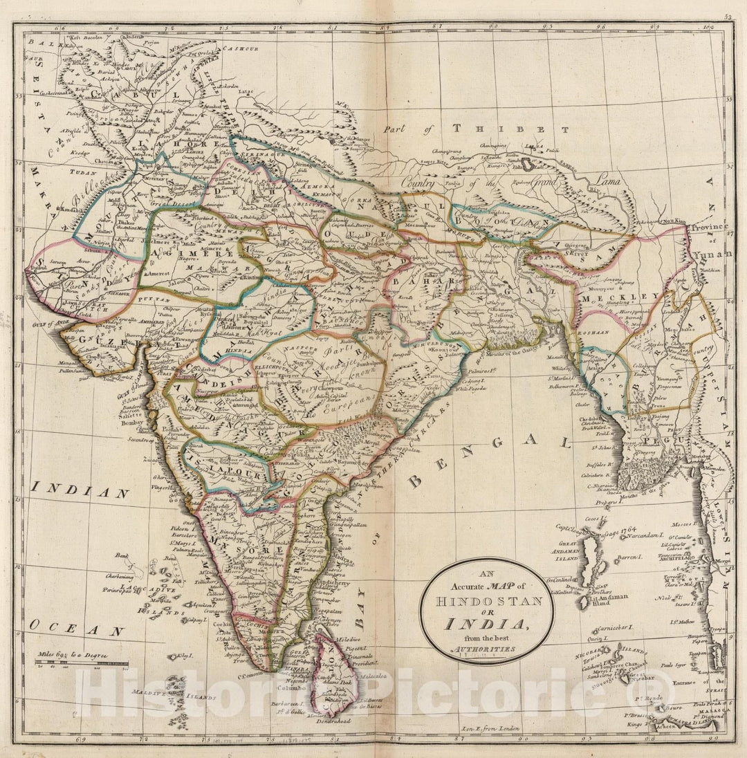 Historic Map : India; Bangladesh; Myanmar; Bhutan, 1818 Hindostan or India. , Vintage Wall Art