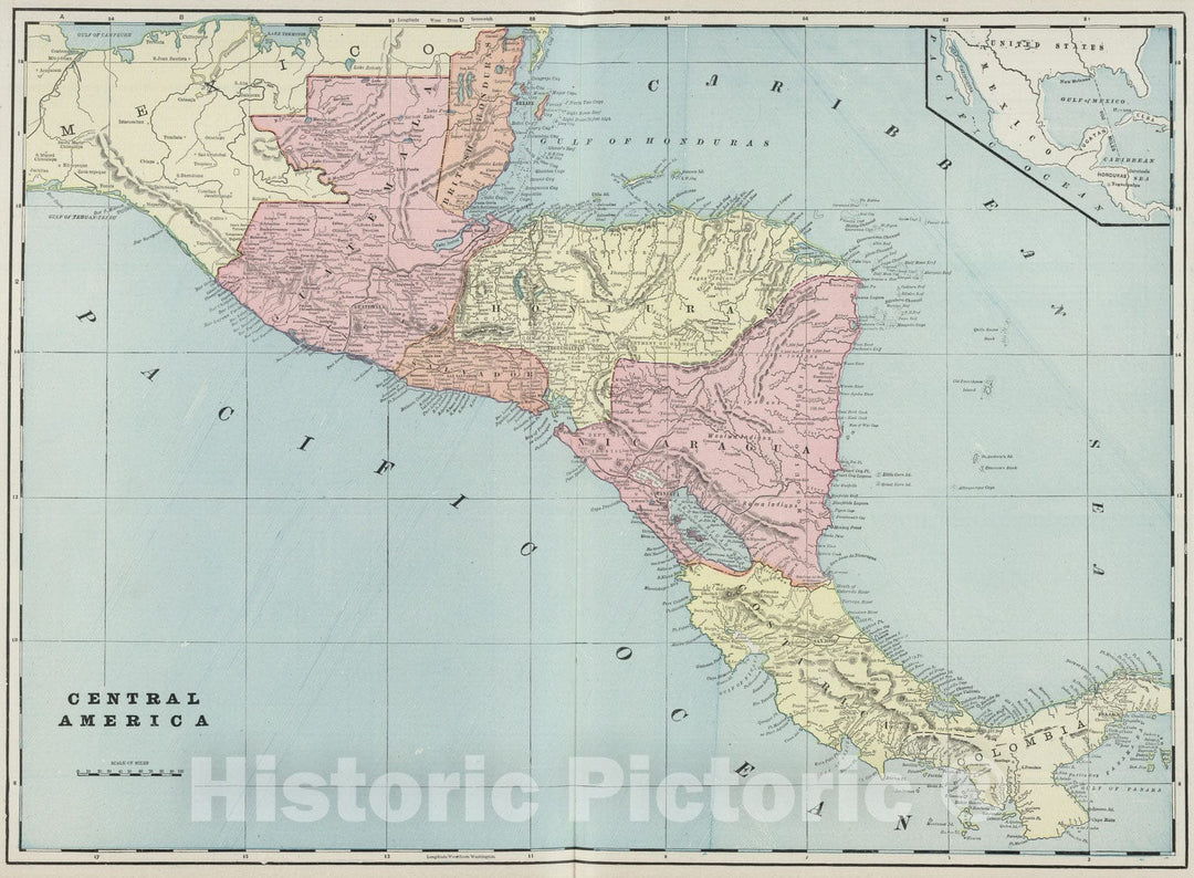 Historic Map : 1901 Central America. - Vintage Wall Art