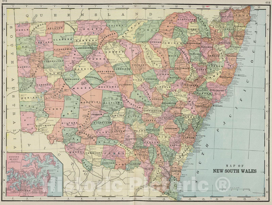 Historic Map : 1901 New South Wales. v1 - Vintage Wall Art