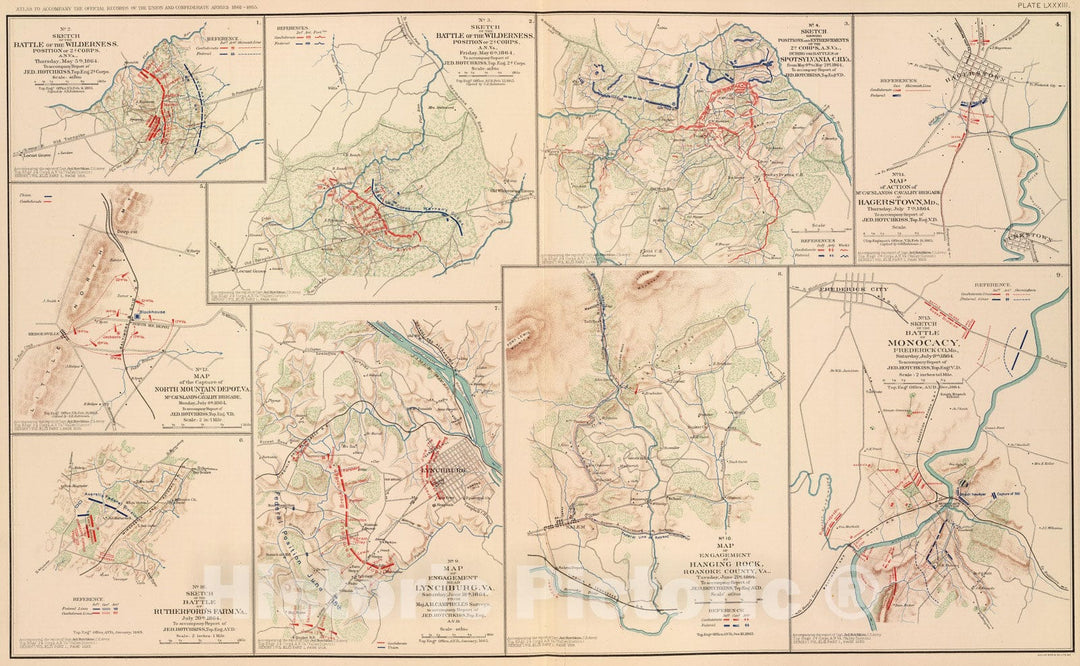 Historic Map : Military Atlas - 1895 Hanging Rock; Monocacy. - Vintage Wall Art