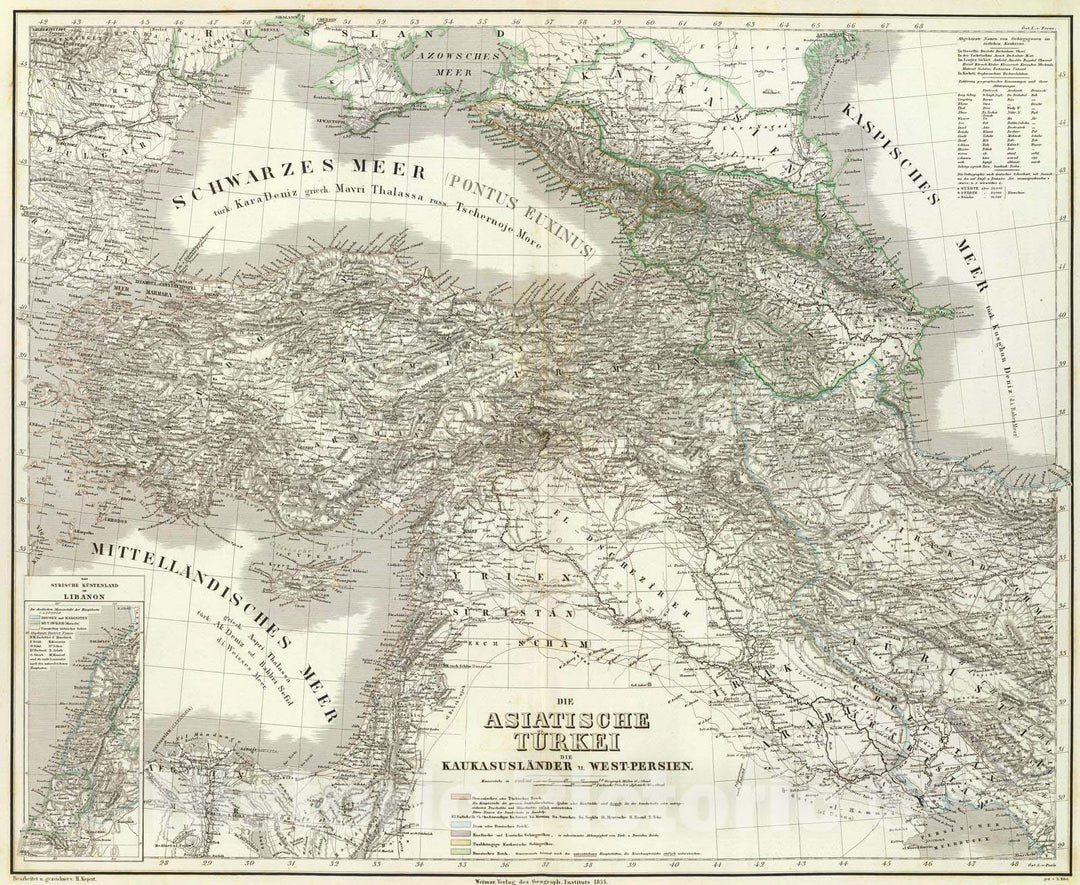 Historic Map : Iran; Turkey, Middle East 1853 Turkei. , Vintage Wall Art