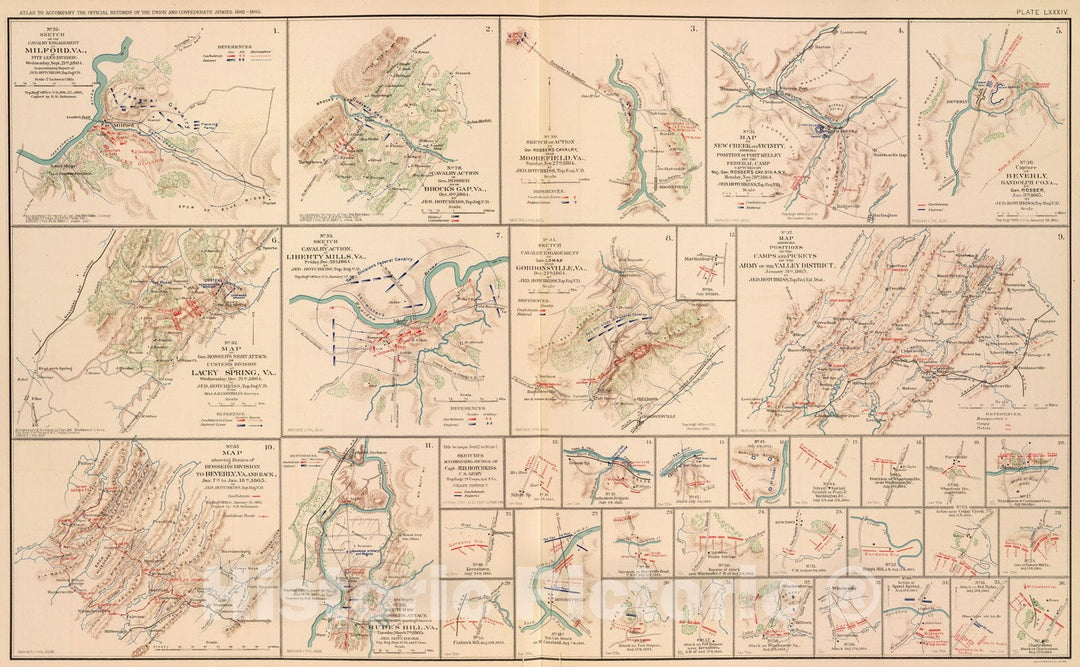 Historic Map : Military Atlas - 1895 Milford, Brock's Gap, Moorefield, New Creek, etc. - Vintage Wall Art