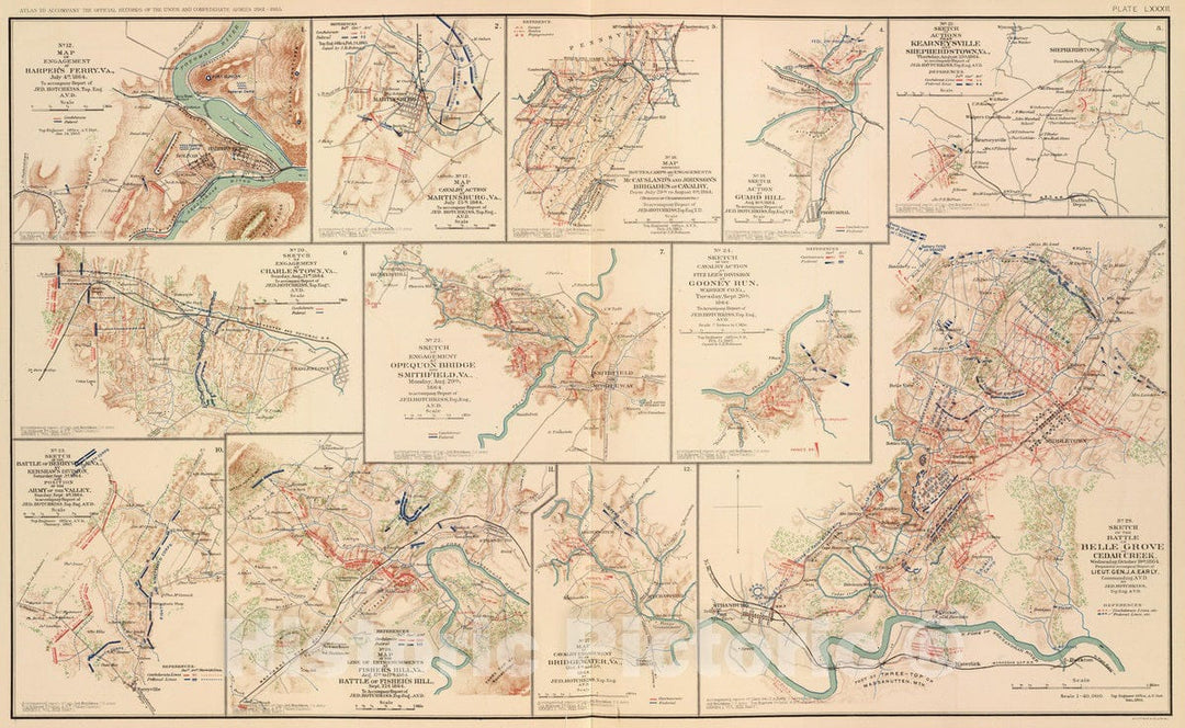 Historic Map : Military Atlas - 1895 Belle Grove battle. - Vintage Wall Art