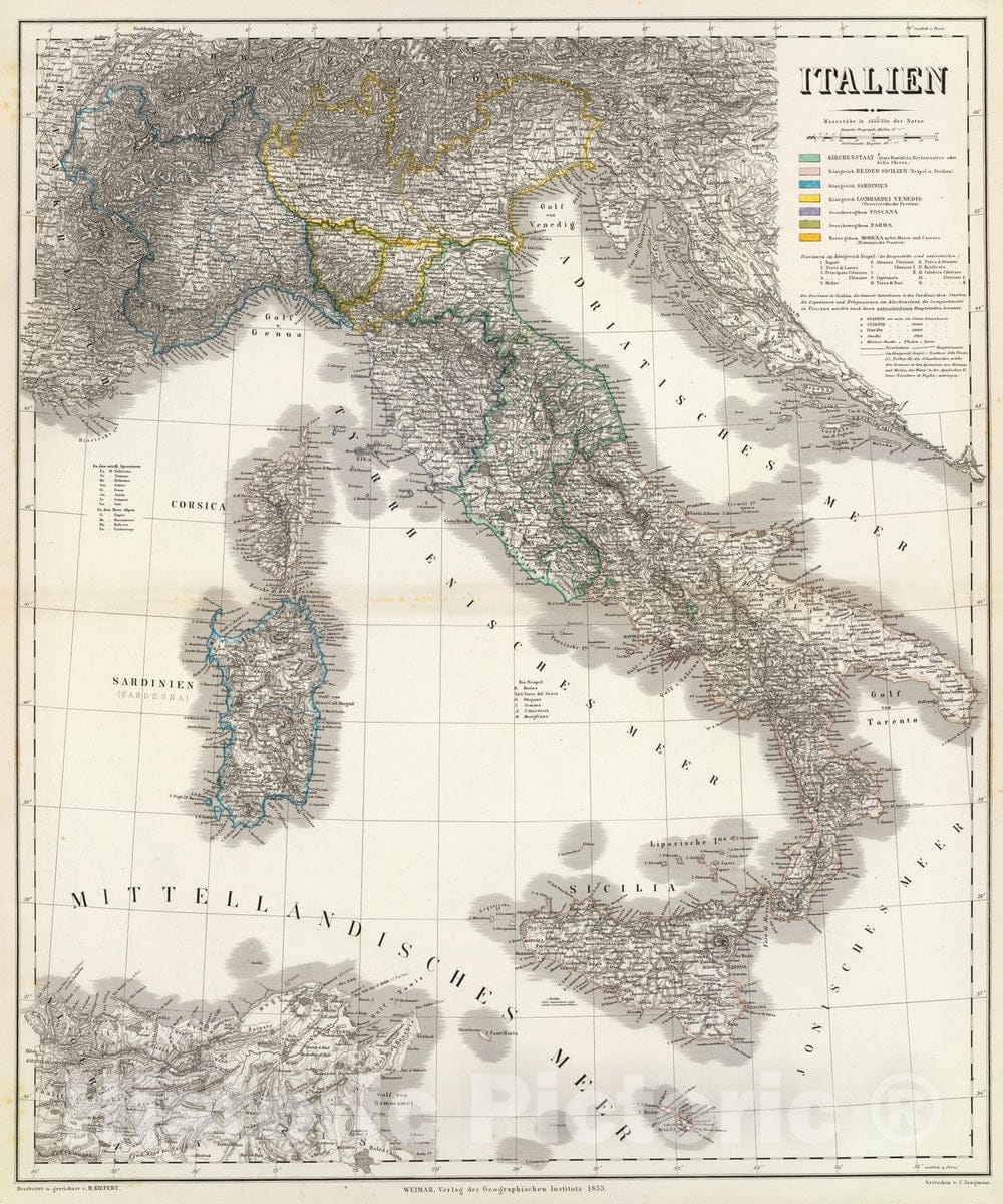 Historic Map : Italy, 1853 Italien. , Vintage Wall Art