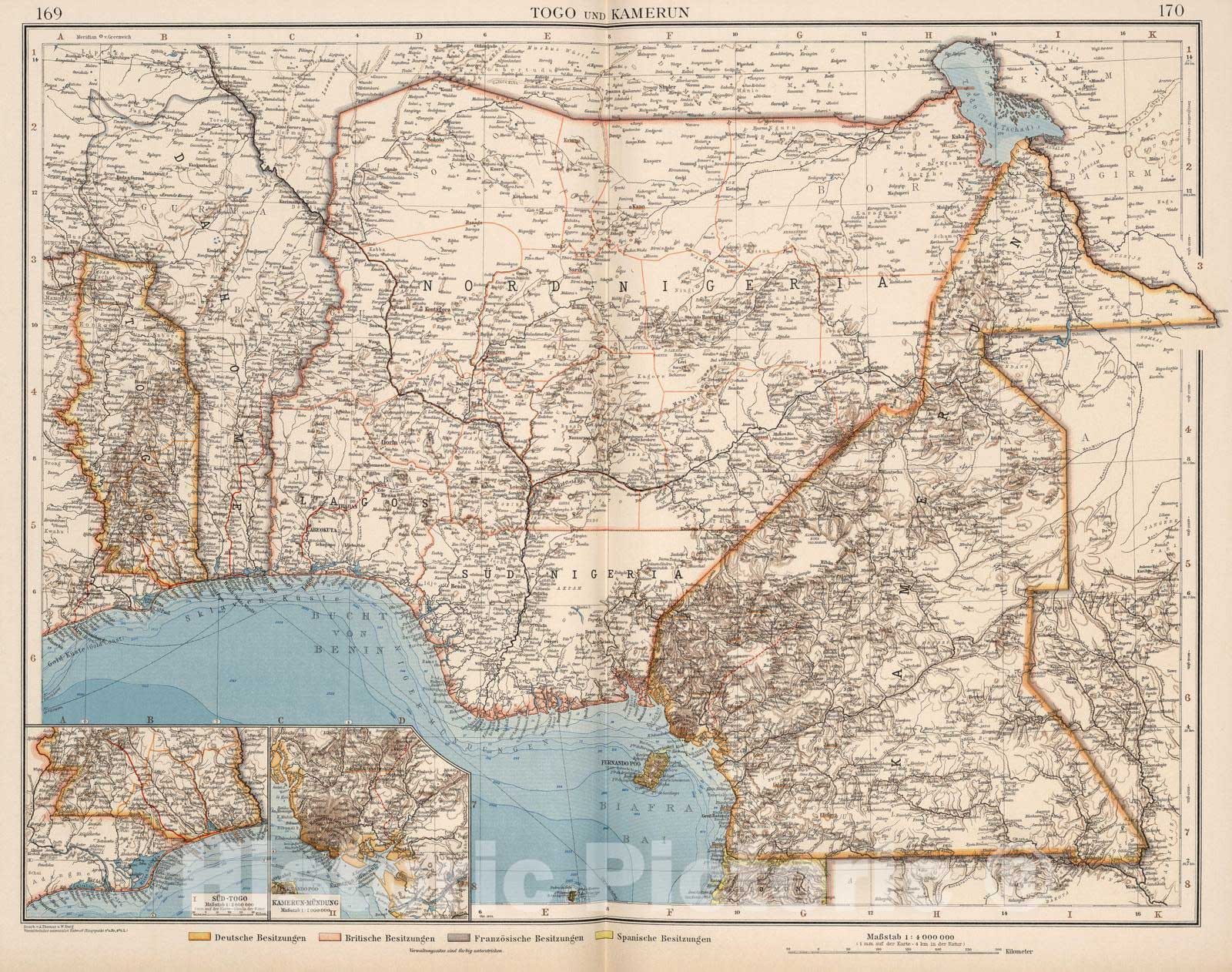 Historic Map : Togo; Cameroon, , Africa 1905 Togo und Kamerun , Vintage Wall Art