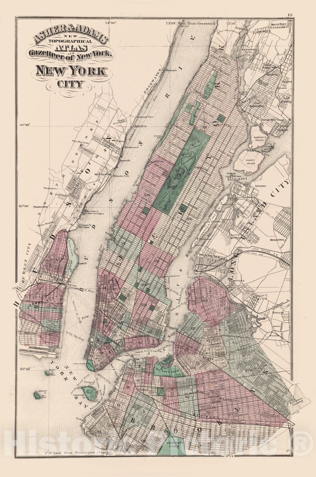 Historic Map : 1870 Asher & Adams' New York City. - Vintage Wall Art