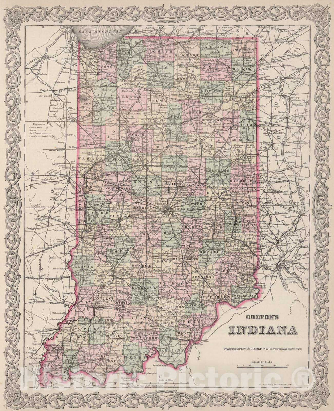 Historic Map : 1886 Indiana. v2 - Vintage Wall Art