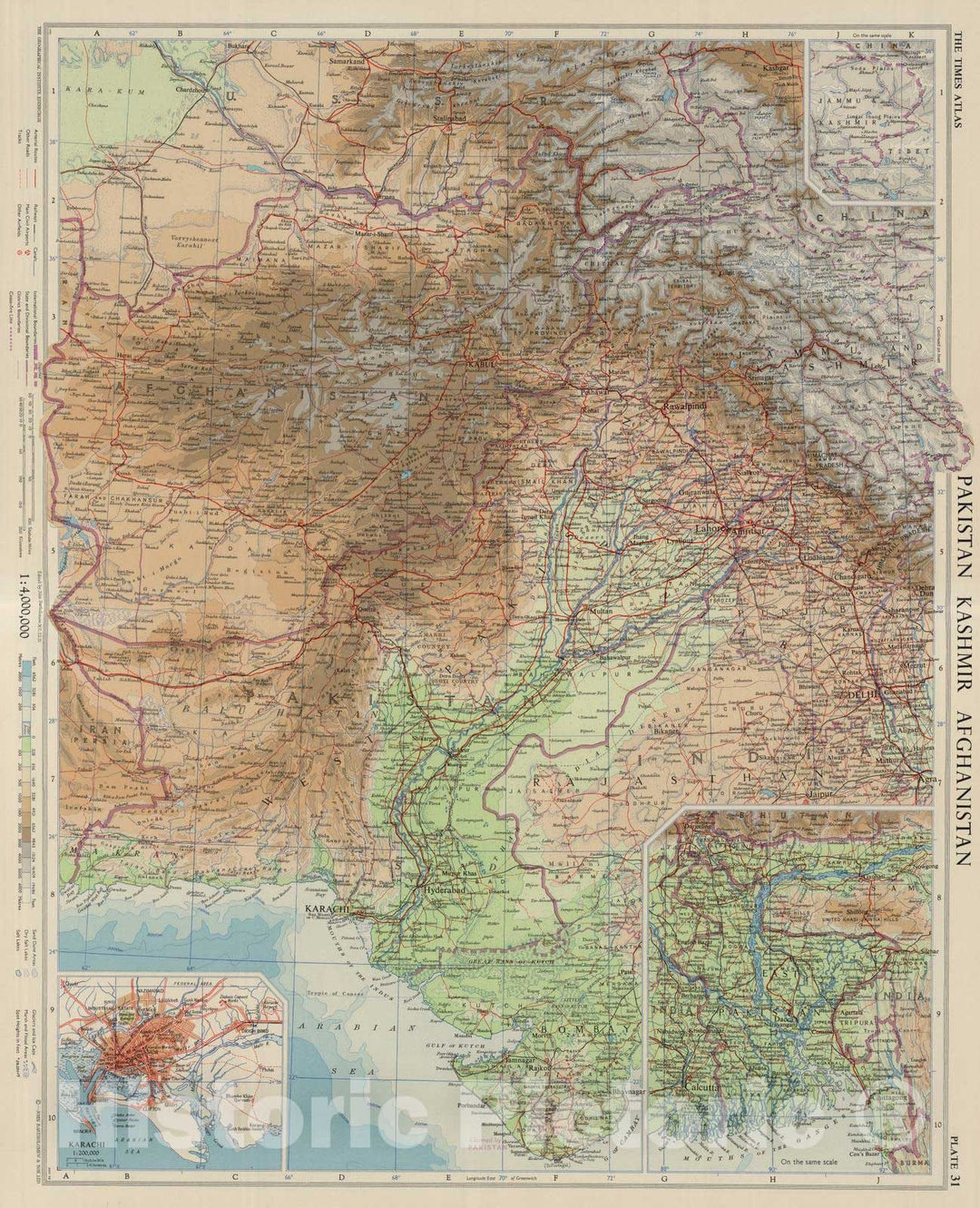 Historic Map : Afghanistan; Pakistan, Jammu and Kashmir (India) 1959 Pakistan, Kashmir, Afghanistan. Plate 31, V. II , Vintage Wall Art