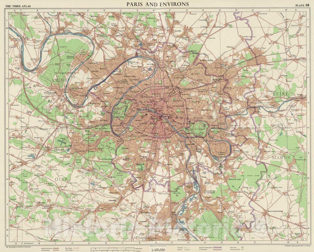 Historic Map : 1955 Paris and Environs, Plate 68, V. III - Vintage Wall Art