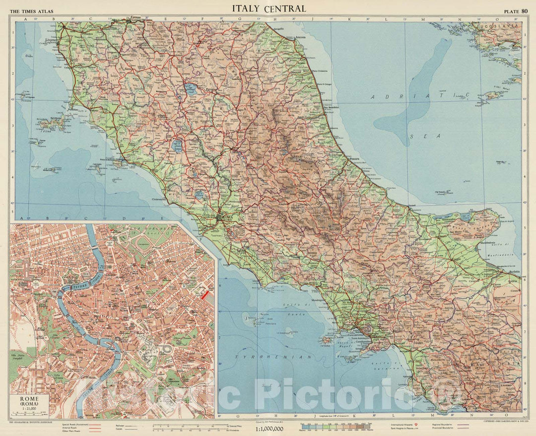 Historic Map : Italy, 1956 Italy Central, Plate 80, V. IV , Vintage Wall Art