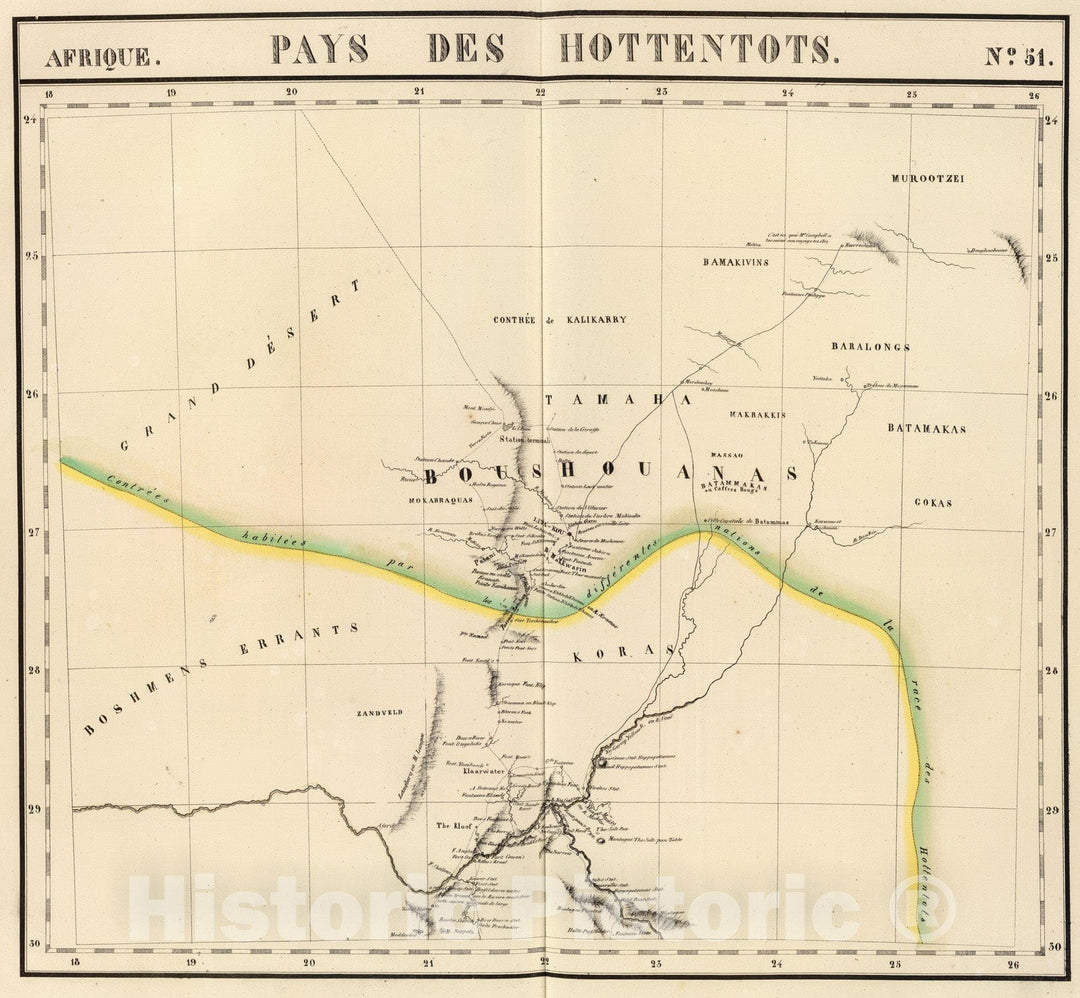 Historic Map : Botswana; South Africa, 1827 Pays des Hottentots. Afrique 51. , Vintage Wall Art