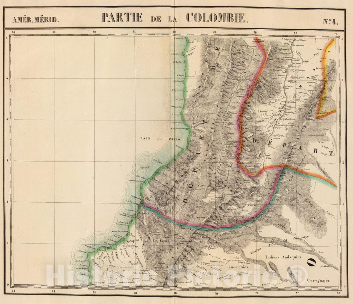 Historic Map : Colombia; Ecuador, 1827 Partie, Colombie. Amer. Merid. 4. , Vintage Wall Art