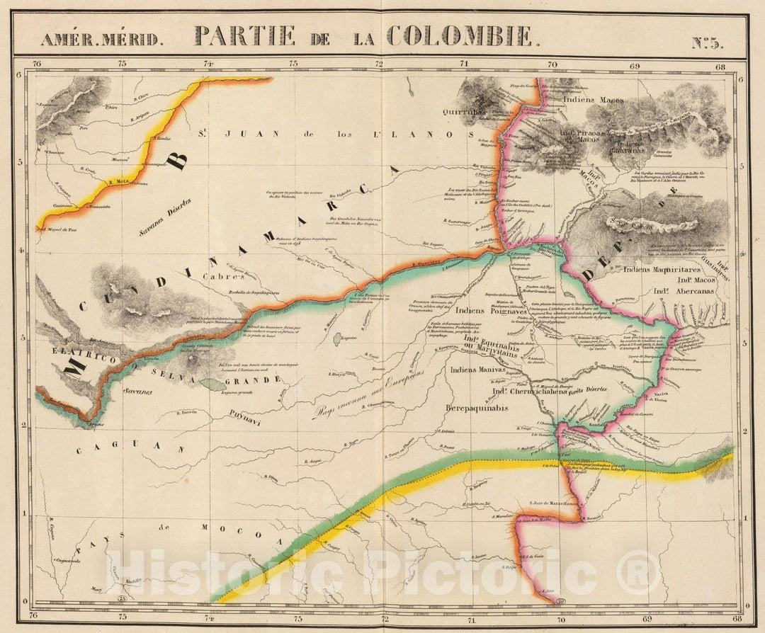 Historic Map : Colombia; Venezuela, 1827 Partie, Colombie. Amer. Merid. 5. , Vintage Wall Art