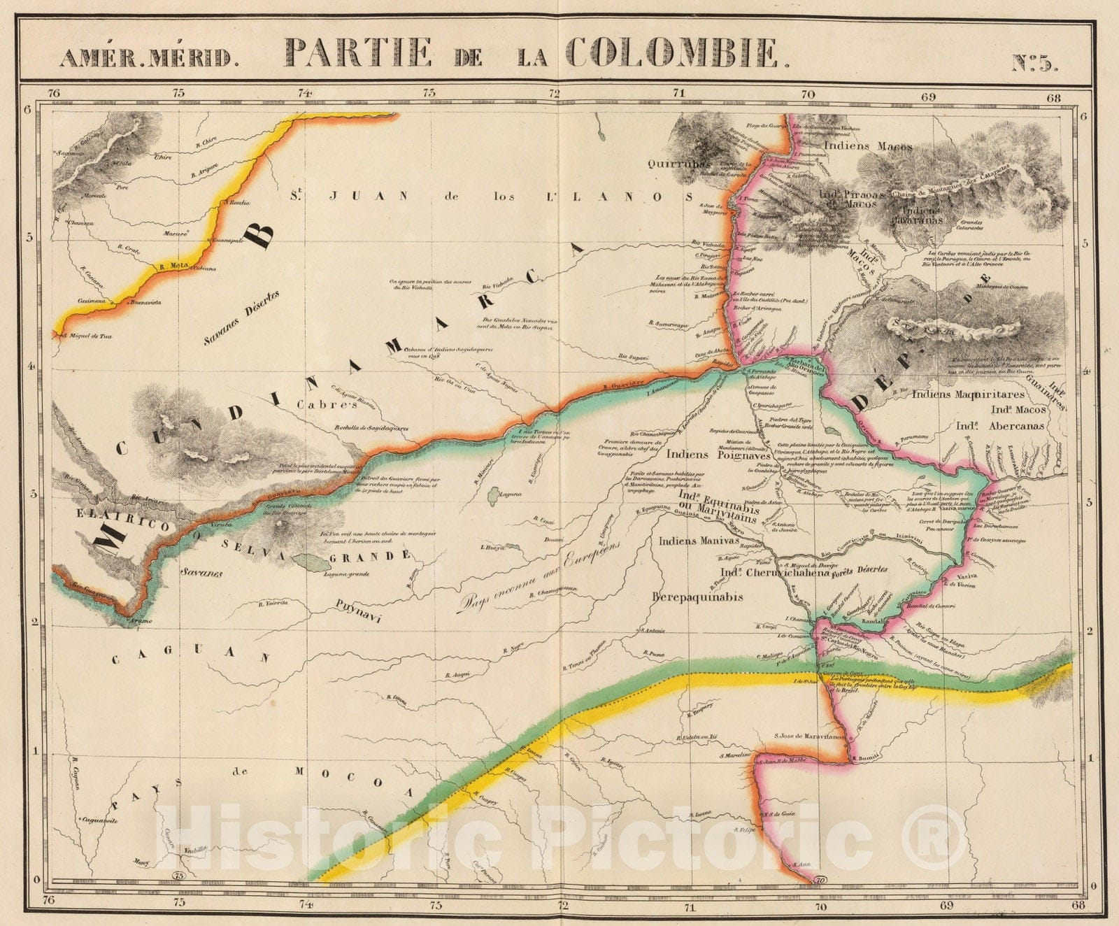 Historic Map : Colombia; Venezuela, 1827 Partie, Colombie. Amer. Merid. 5. , Vintage Wall Art