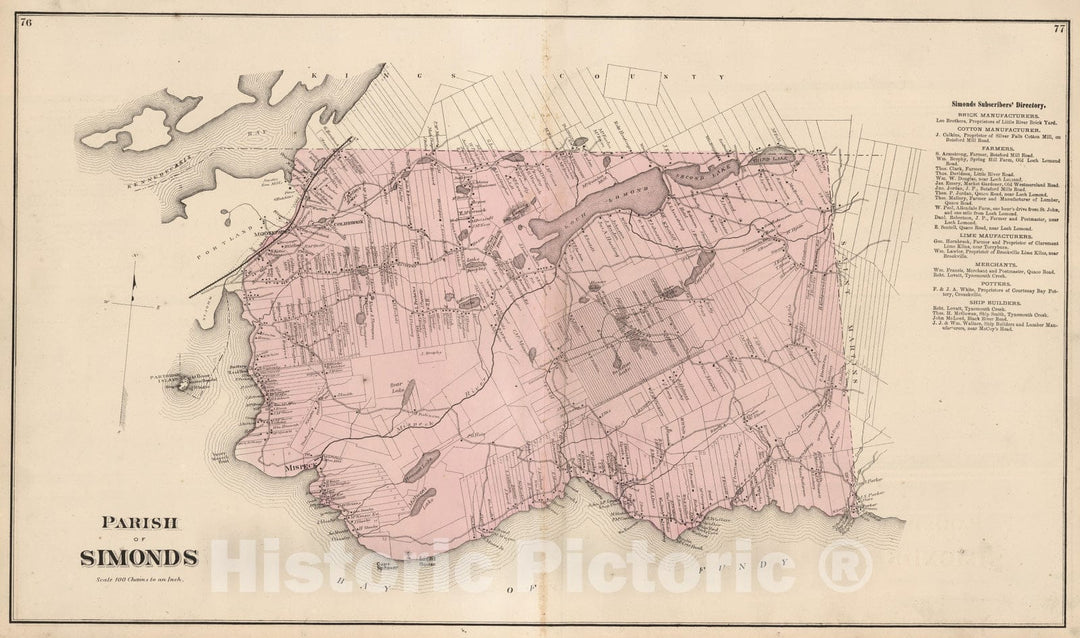 Historic Map : 1875 Parish of Simonds. (New Brunswick). - Vintage Wall Art