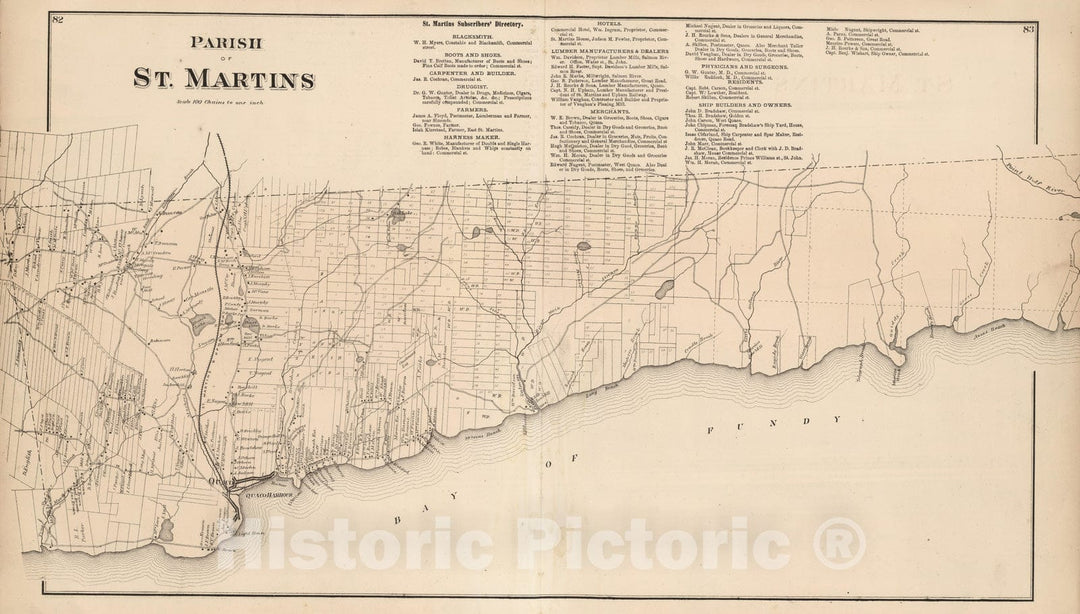 Historic Map : 1875 Parish of St. Martins. (New Brunswick). - Vintage Wall Art