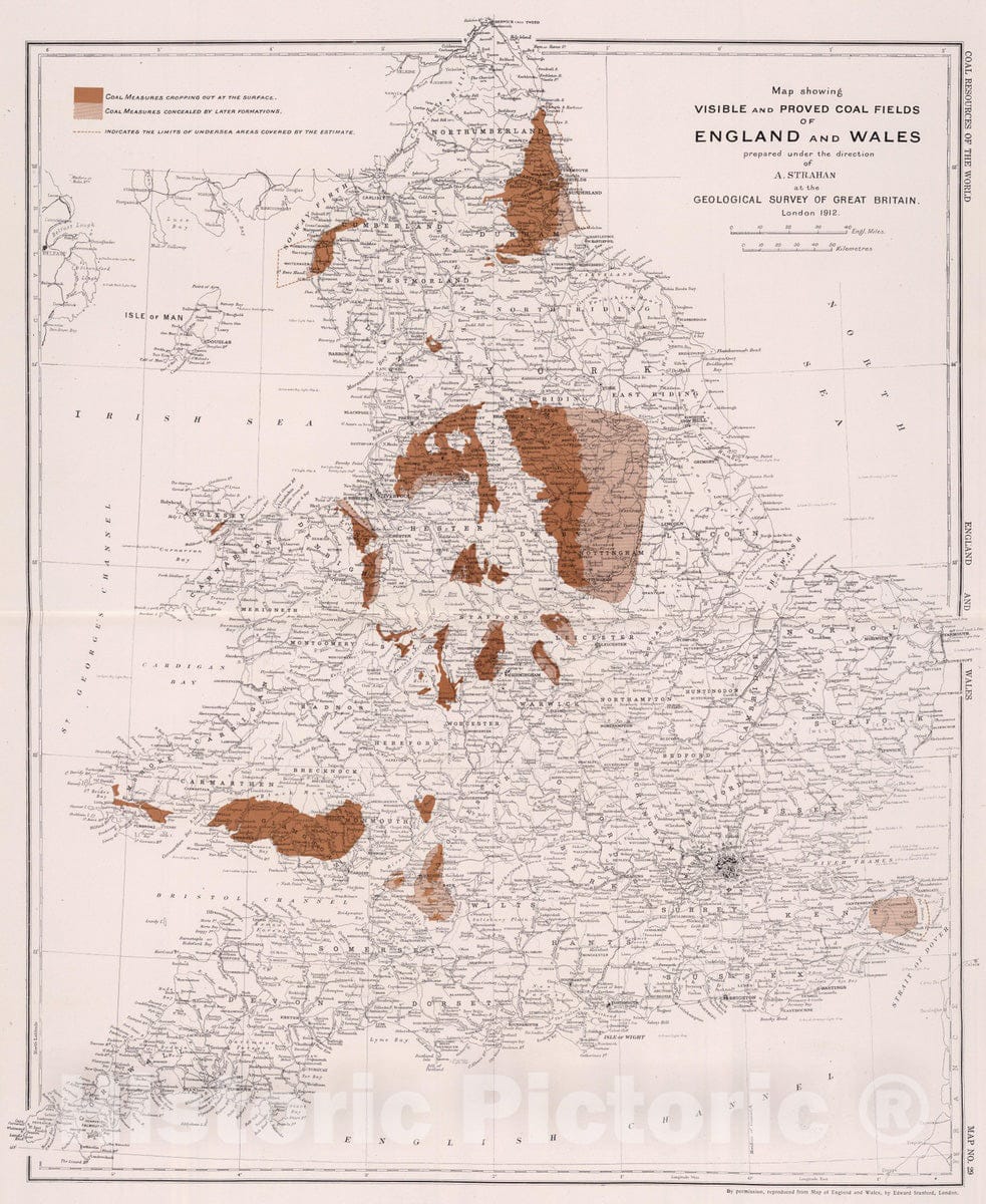 Historic Map : Geologic Atlas - 1913 England and Wales. Coal Resources of the World. - Vintage Wall Art