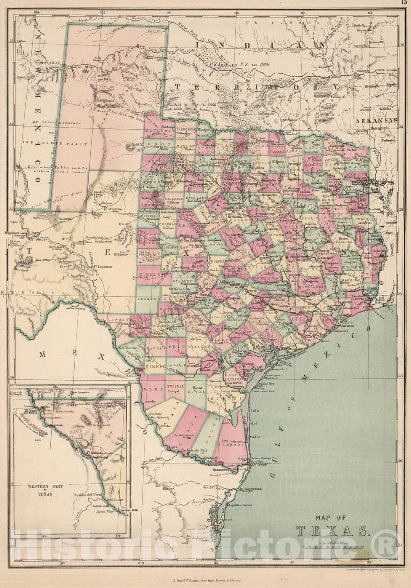 Historic Map : 1873 Texas. v1 - Vintage Wall Art