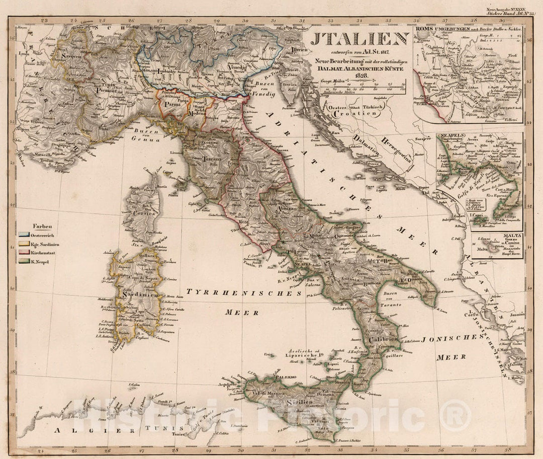 Historic Map : 1828 Jtalien. (Italy). - Vintage Wall Art