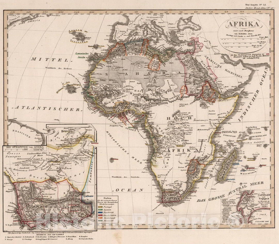 Historic Map : Africa, Cape Colony 1834 Afrika. (Africa). , Vintage Wall Art