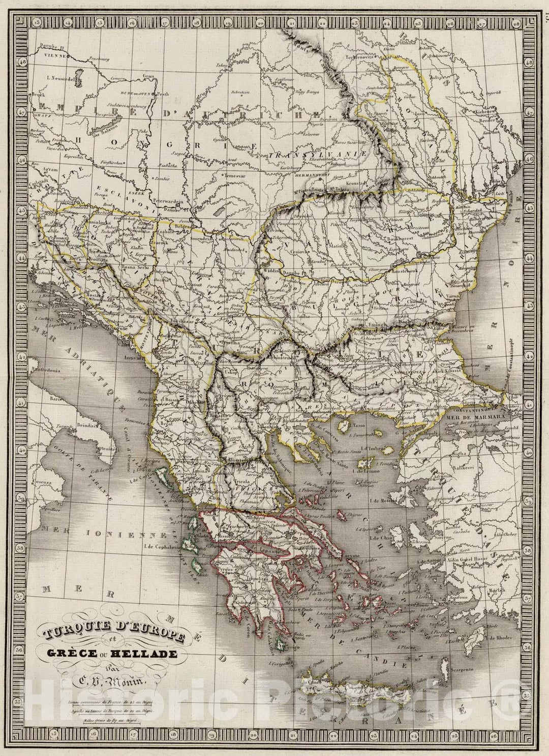 Historic Map : Greece; Macedonia; Albania; Bulgaria, 1839 Turquie d'Europe et Crece ou Hellade. , Vintage Wall Art