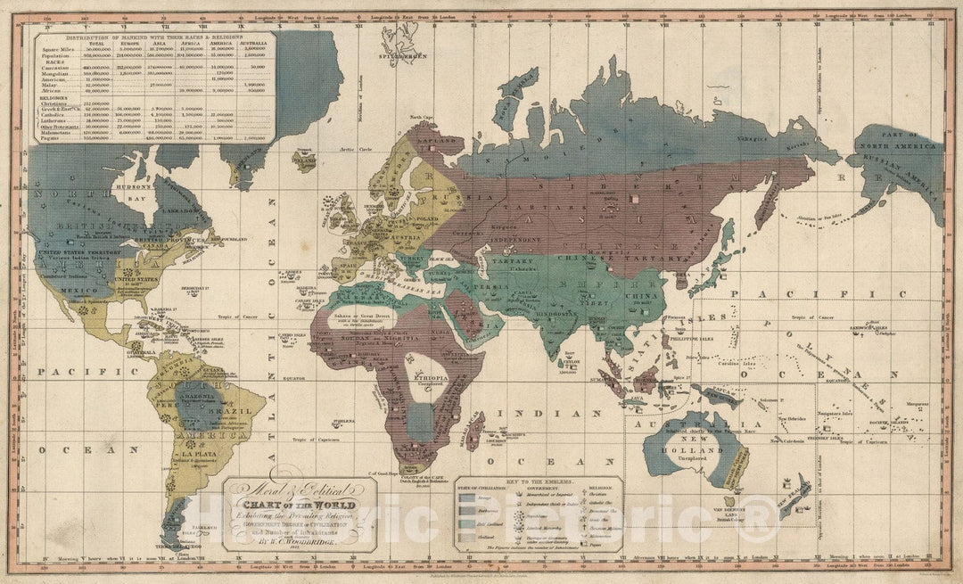 Historic Map : School Atlas - 1828 Moral And Political Chart Of The World - Vintage Wall Art