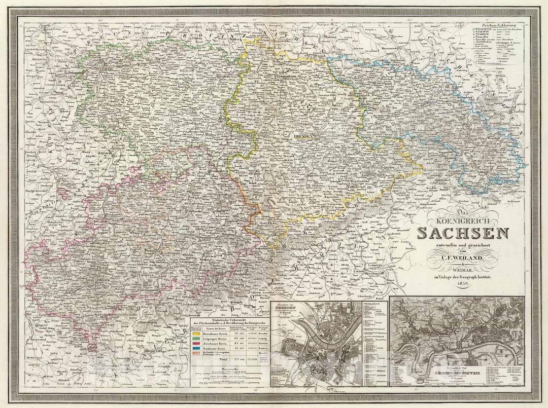 Historic Map : Germany , Dresden Germany, Saxony 1856 Sachsen. v2 , Vintage Wall Art