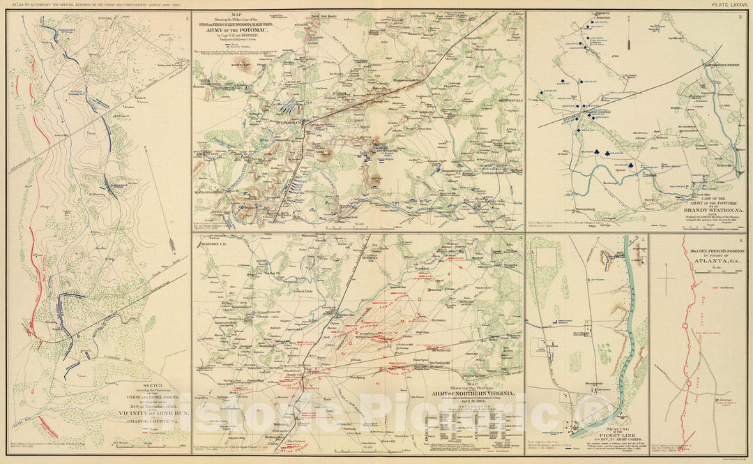 Historic Map : Georgia, Atlanta Region (Ga.) 1895 Mine Run, Va. , Vintage Wall Art