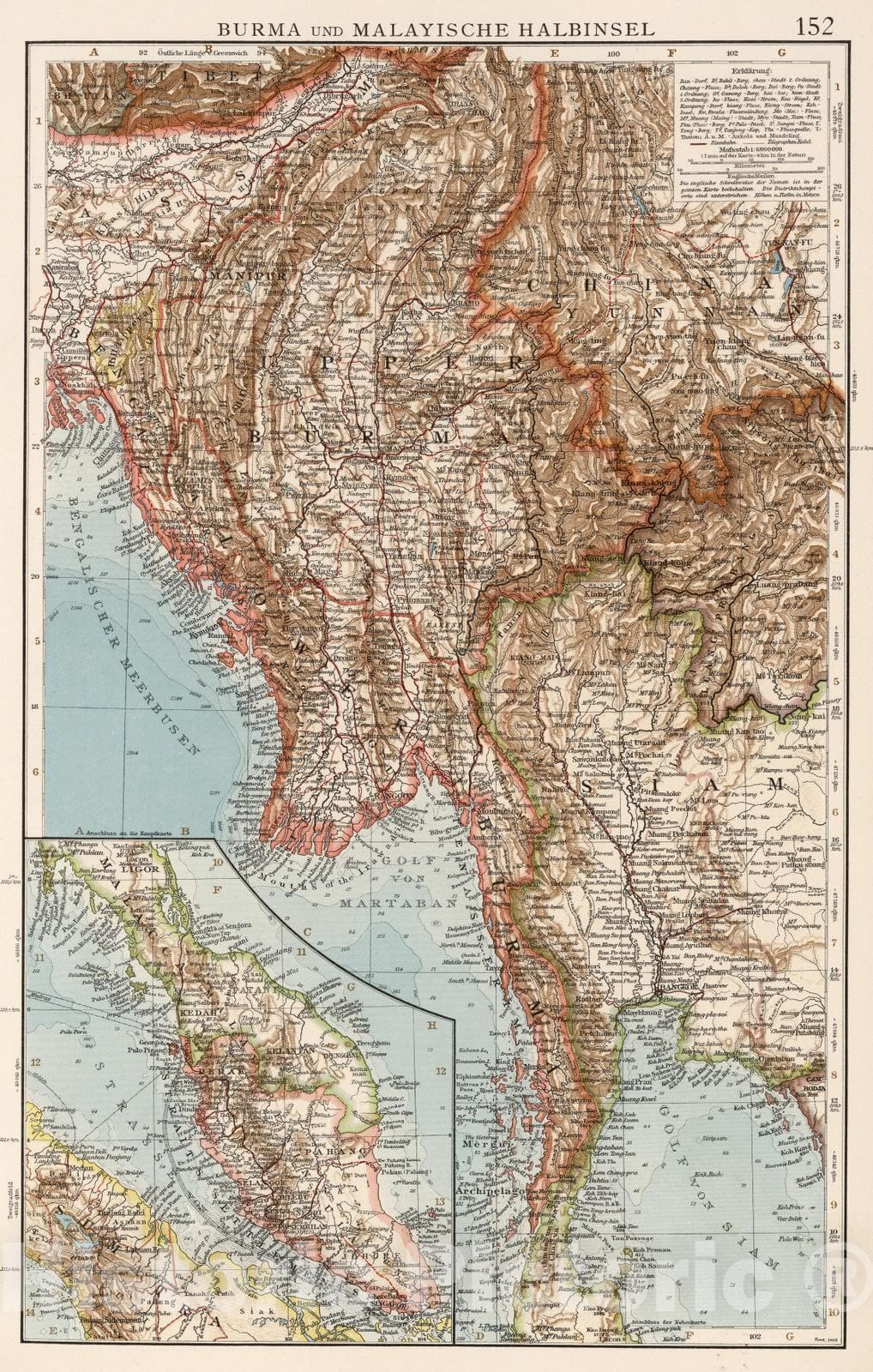 Historic Map : Burma; Malaysia, 1905 Burma und Malayische Halbinsel , Vintage Wall Art