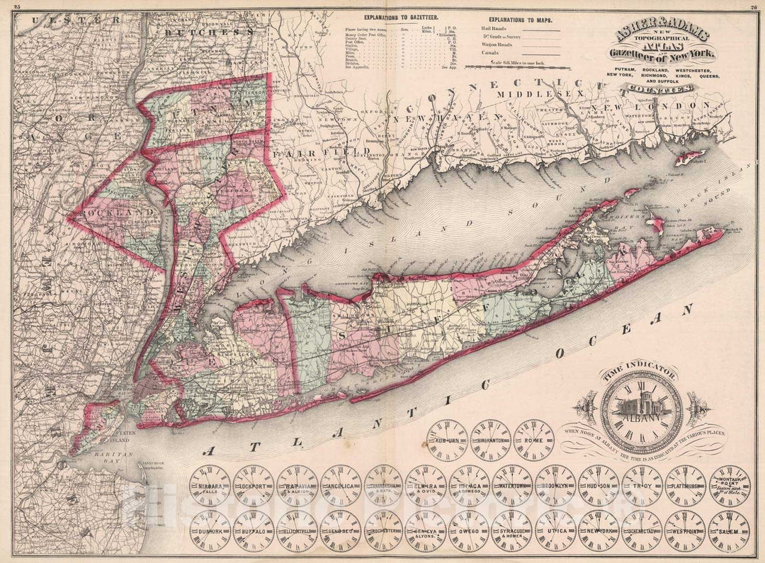 Historic Wall Map : 1870 Putnam, Rockland, Westchester, New York, Richmond, Kings, Queens, and Suffolk Counties, New York. - Vintage Wall Art