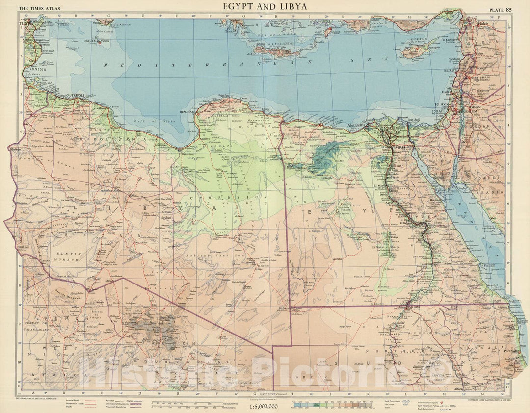 Historic Wall Map : 1956 Egypt and Libya, Plate 85, V. IV - Vintage Wall Art