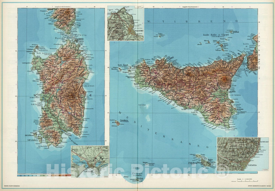 Historic Map : Italy, Sardinia 1952 Italia Insulare. , Vintage Wall Art