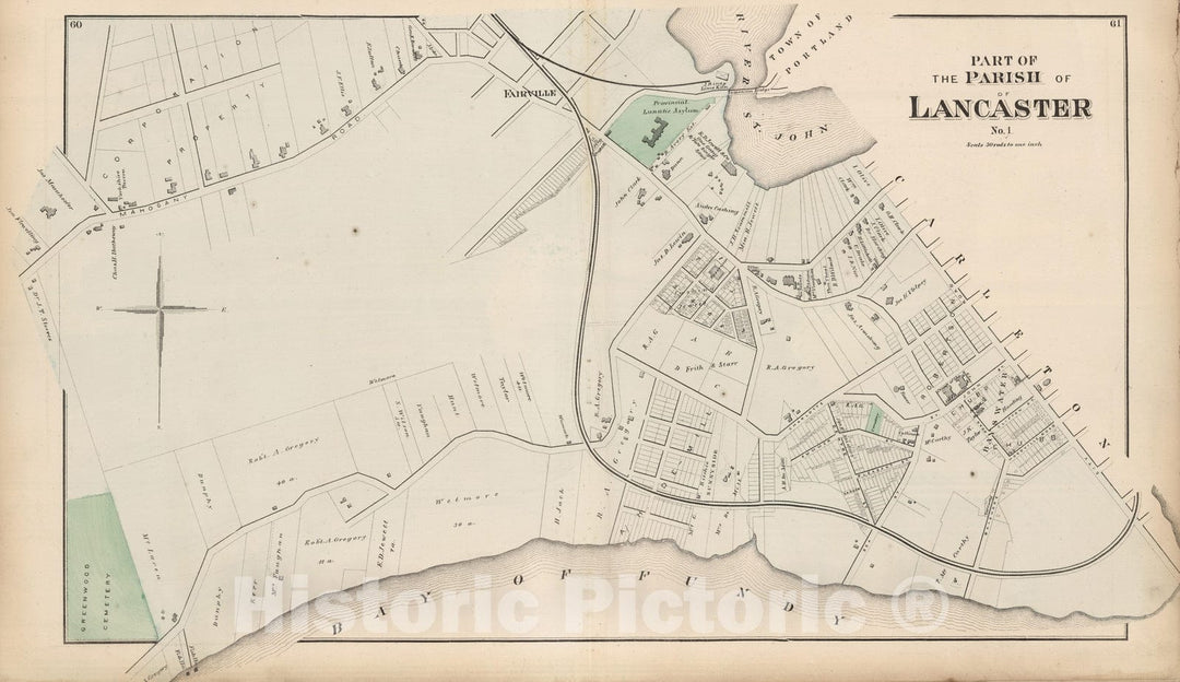 Historic Map : 1875 Part of the Parish of Lancaster No. 1. (New Brunswick). - Vintage Wall Art