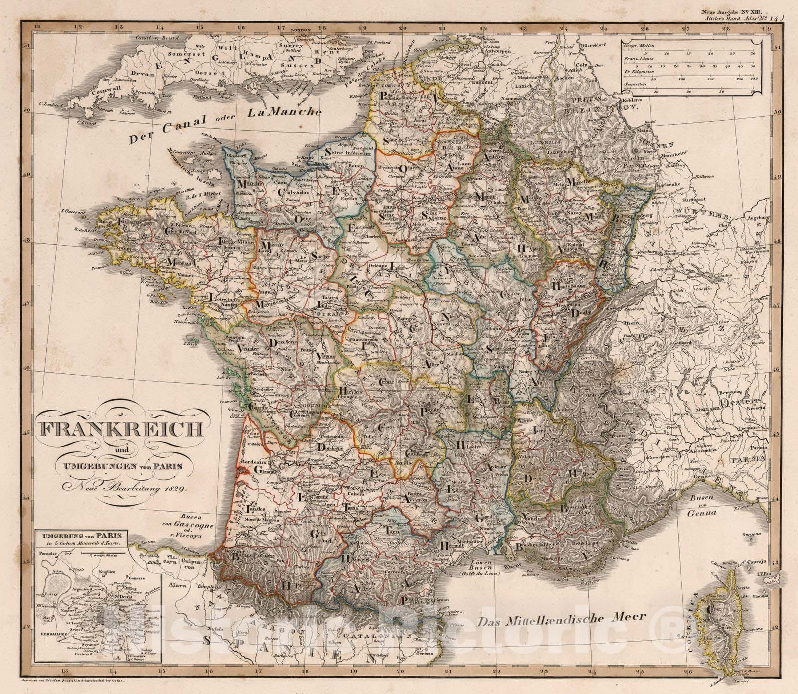 Historic Map : France, 1829 Frankreich und Umgebungen von Paris. (France). , Vintage Wall Art